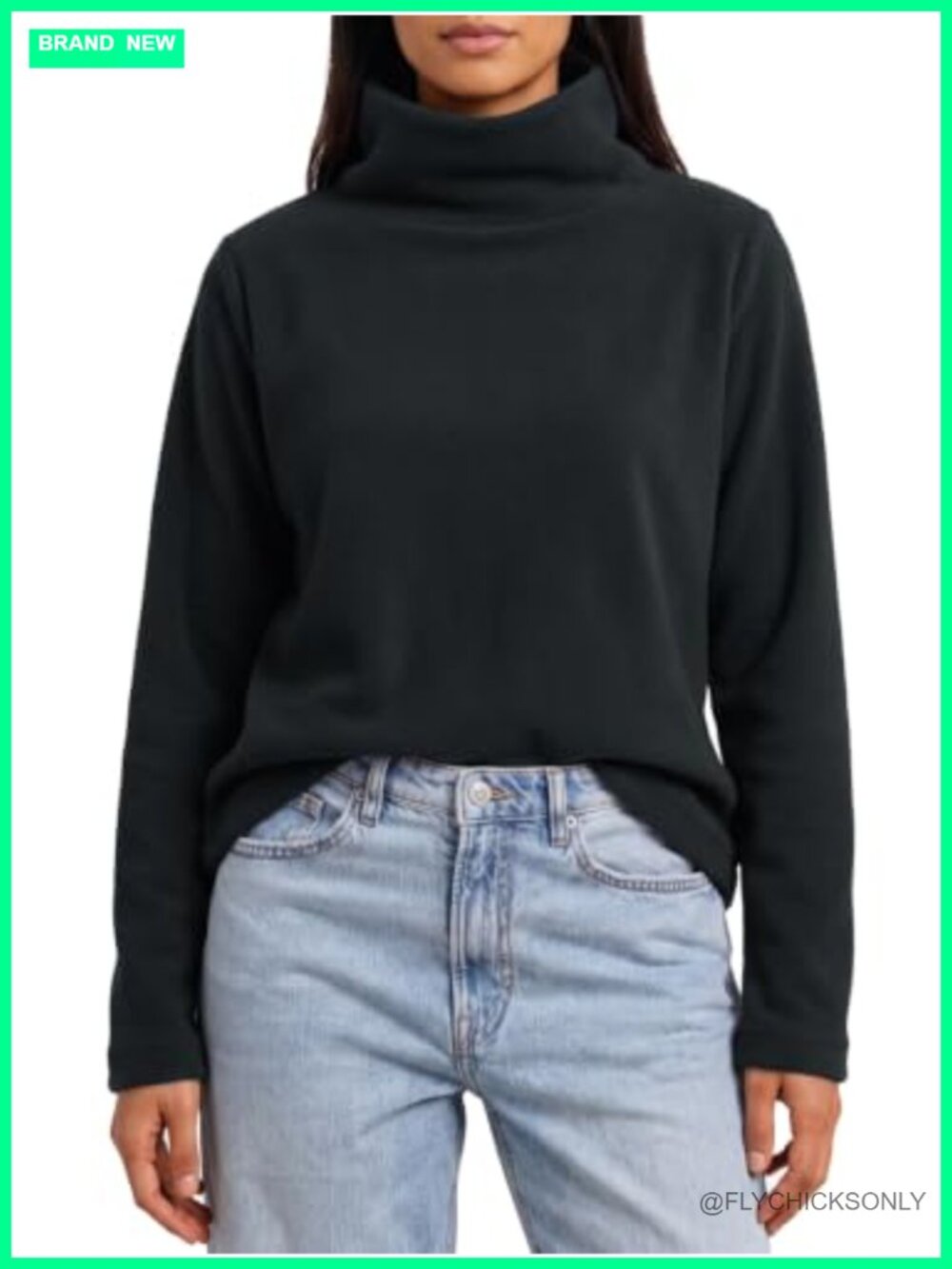Oversized Fleece Turtleneck Pullover Sweatshirt Soft Stretch